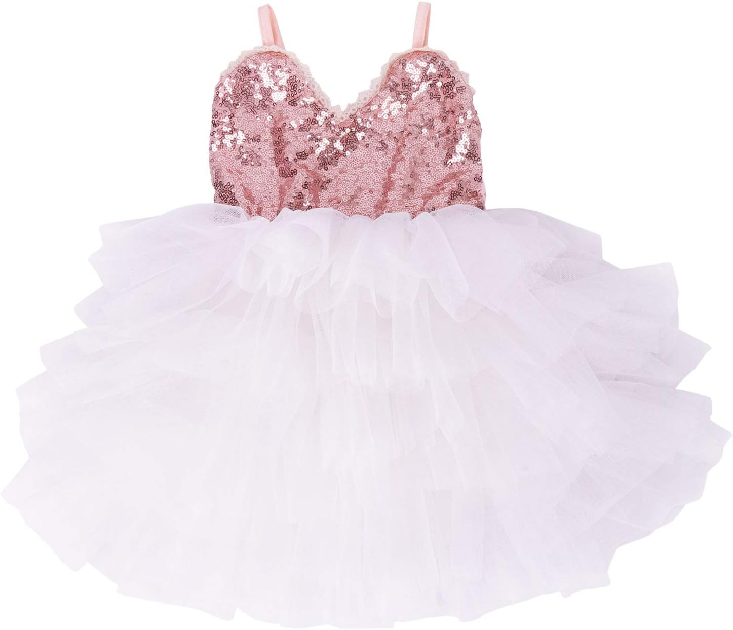 Girls Dress Toddler Kids Party Dress Sequin Tutu Pageant Lace Dresses Gown for Flower Girl Baby Rose Gold/Pink Peach