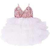 Cilucu Girls Dress Toddler Kids Party Dress Sequin Tutu Pageant Lace Dresses Gown for Flower Girl Baby Rose Gold/Pink Peach