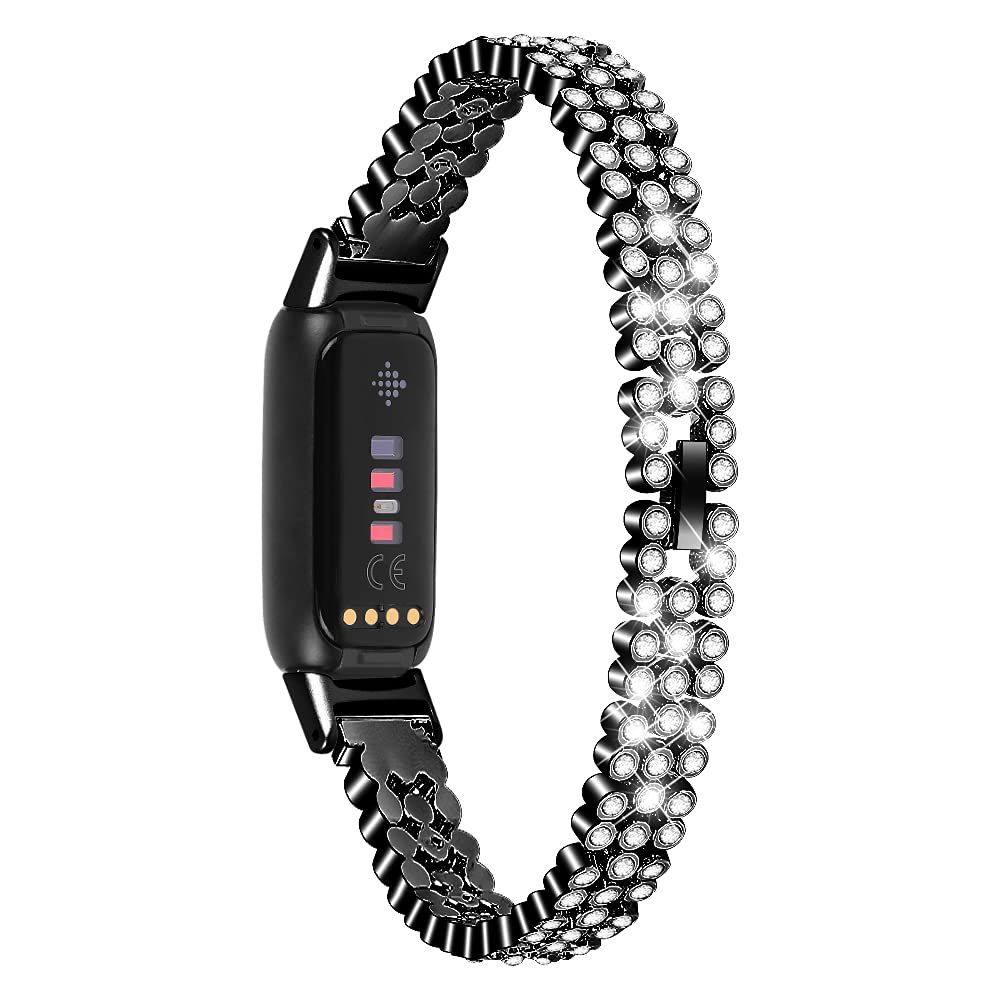 Chofit Replacement Band Compatible with Fitbit Luxe Strap, Metal Stainless Steel Bracelet Rhinestone Bling Bling Band for Luxe Activity Tracker (Black)