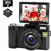 Digital Camera Vlogging Camera with YouTube 30MP Full HD 2.7K Vlog Camera with Flip Screen 180° Rotation with 32GB…