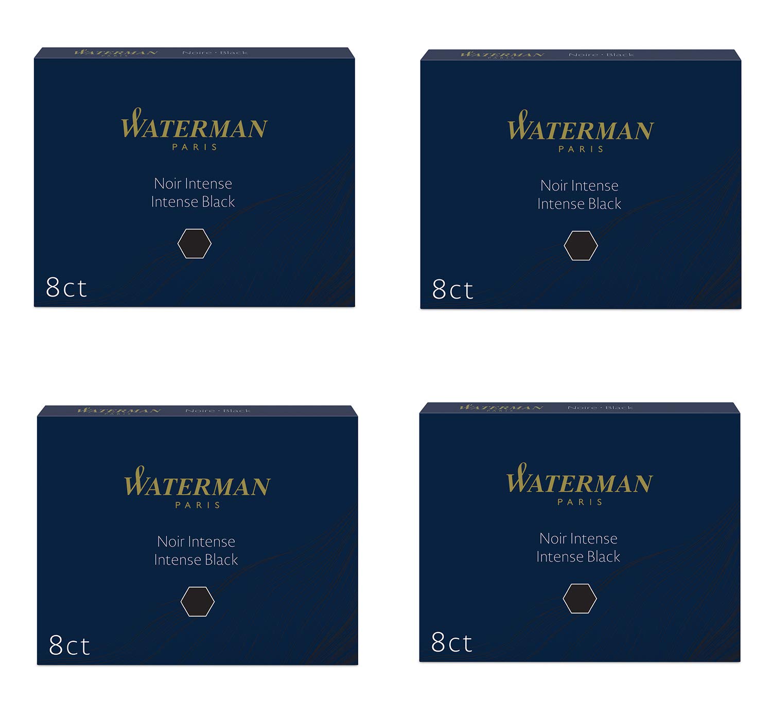 Waterman Long Ink Cartridges for Fountain Pens, Intense Black Ink Refills, Pack of 32 (S0110850)