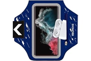 BUMOVE Running Armband for Samsung Galaxy S24 Ultra, S23 Ultra,S22Ultra, S21 Ultra,S24+ S23+ S22+ S21+, Gym Workout Arm Band, with Earbuds Card Holder (Blue)