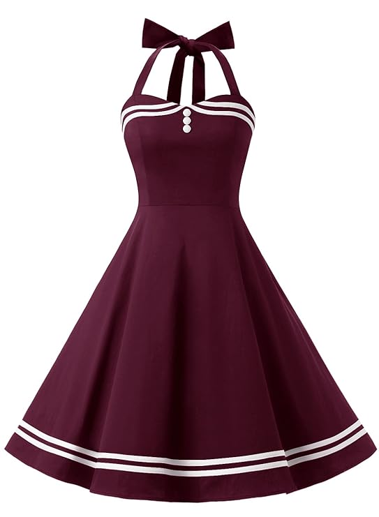 Timormode Rockabilly Kleider Neckholder 50s Vintage Kleid Retro Knielang Kleider Damenkleider Festlich Cocktailkleider