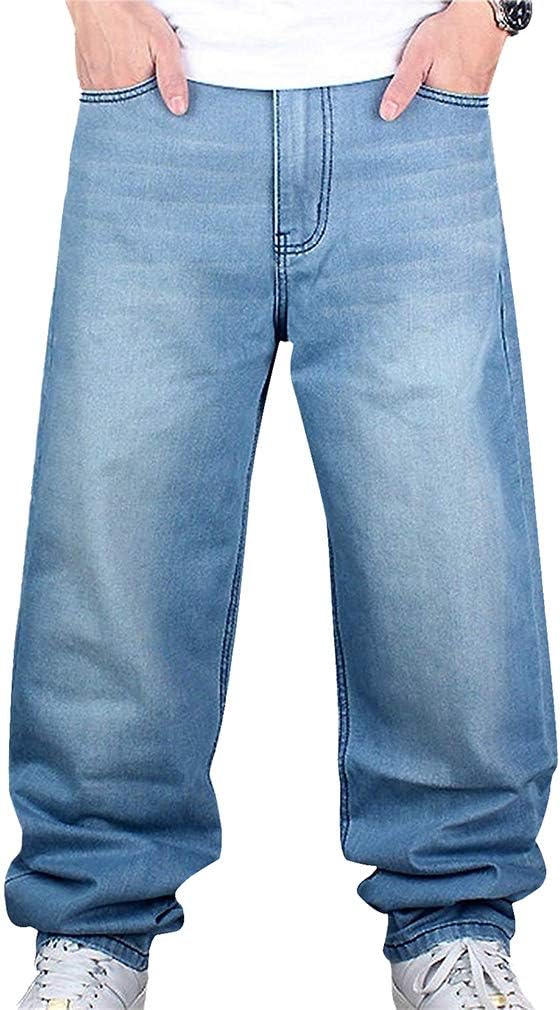Mxssi Men Vintage Hip Hop Baggy Jeans Denim Street Dance Skate Pants Straight Fit Teenage Boys