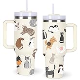 momocici 40oz Cats Tumbler with Handle Gifts for Women.Cat Lover Cups Tumbler Gifts for Women.40 oz Birthday Christmas Cat Cup Tumblers for Cats Lover.