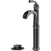 Forious Bathroom Faucets Oil Rubbed Bronze, Tall Waterfall Bathroom Faucet Single Handle One Hole Deck Mount Vessel Bathroom Sink Faucet Bowl with Metal Pop Up Drain and Supply Lines