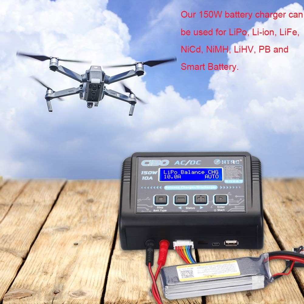 HTRC LiPo Charger RC Battery Balance Discharger 150W 10A 1-6S AC/DC C150 for NiCd Li-ion Life NiMH LiHV PB Smart Battery (Black): Toys & Games