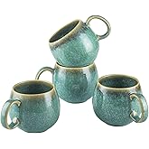 Large Coffee Mugs Set of 4- Ceramic Jumbo Mugs 20 Oz with Handle for Latte, Cereal, Tea, Cocoa, Milk, Thanksgiving Christmas Cups Gift, Microwave, Dishwasher Safe, Reactive Green