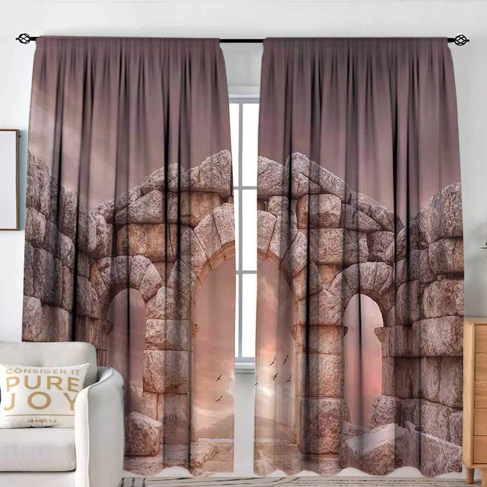 NUOMANAN Blackout Curtains Medieval,Fantasy Medieval Temple and Great Sky Birds Antiquity Architecture Landmark,Salmon Dried Rose,for Bedroom&Kitchen&Living Room 84"x84"