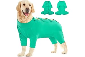 Kuoser Dog Recovery Suit, Male Female Dog Onesie for Surgery Bodysuit, Soft Dog Surgical Suit Anti Licking Dog Shirt for Spay Neuter, Long Sleeve Dog Shedding Clothes Cone Alternative, Green 2XL