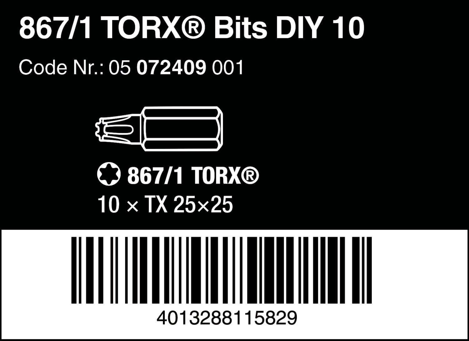 Wera 05072409001 Torx Extra-Tough Bits 867/1 Z TX25 x 25 mm, Pack of 10, Silver - Image 3