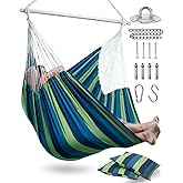 XXL Hammock Chair Hanging Rope Swing with 2 Cushions - Max 500lbs-Perfect for Patio, Porch, Bedroom, Backyard, Indoor or Outdoor - Includes Hanging Hardware Kits