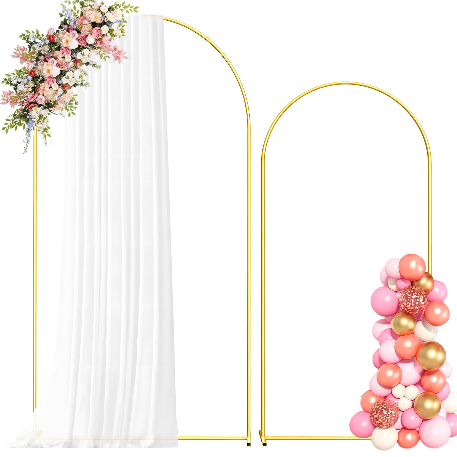 Photo 1 of Metal Arch Backdrop Stand, 7.2FT+6FT Wedding Arch Frame, Balloon Arch Backdrop Stand Set of 2, Gold Wedding Arch Backdrop Stand for Wedding Birthday Party Baby Shower Graduation Ceremony Decor