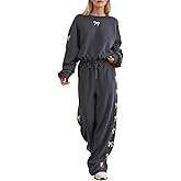 MISSACTIVER Women’s Bow Print Sweatsuits 2 Piece Lounge Sets Matching Tracksuit Long Sleeve Crew Neck Wide Leg Sweatpants