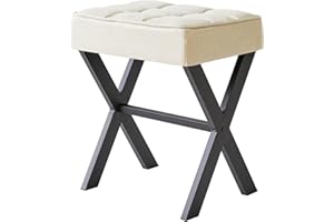 IBUYKE Square Makeup Stool with X-Leg Foot Rest, Linen Footrest, Ottoman Seat, Multi-Use as Small Side Table, for Bedroom, Living Room, Linen LG-70Y