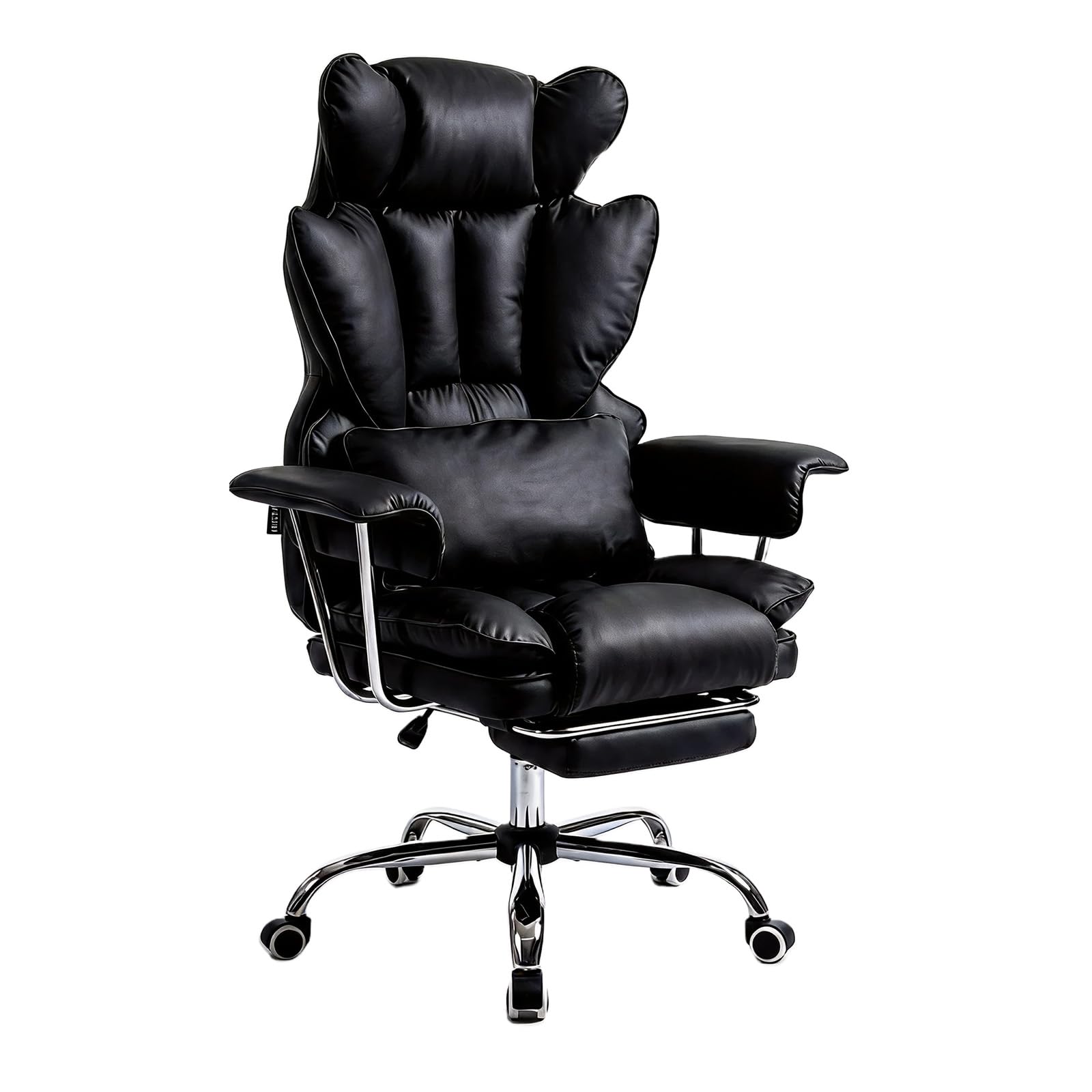 Ergonomischer Chefsessel Bürostuhl Gaming Stuhl Hochlehner mit Fußstütze &verstellb. Lendenstütze, 200 kg belastbar, Extra breiter Sitz,90°–135° Rückenlehne, Polsterung, Modern Büro/Homeoffice,Schwarz