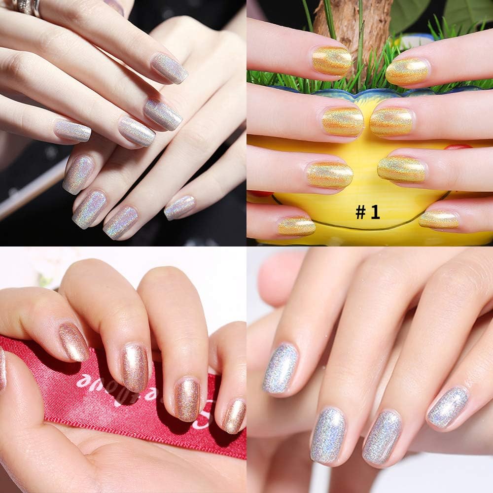 Freeorr 6 Colors Holographic Chameleon Nail Polish Set, Iridescent Gorgeous Glossy Glitter Diamond Laser Chrome Nail Pigment-6ml（A） : Beauty