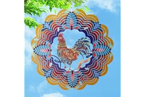ASOQOLA Rooster Wind Spinners, Chicken Gifts for Women Mom Grandma Wife, 12 inch 3D Stainless Steel Hanging Wind Spinner, Metal Kinetic Wind Sculpture for Indoor/Outdoor Decor, Yard Art, Garden Decorations