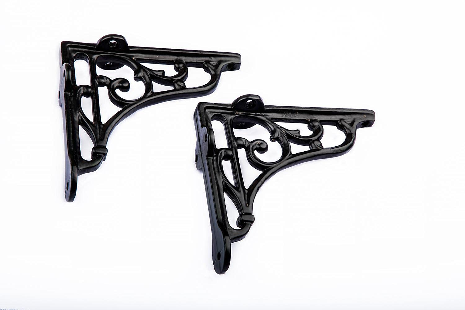 Pair of Victorian Scroll Shelf Brackets 4x4 Inch Antique Black | Home Decoration