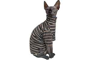 KITIPCOO Vintage Stripes Sphynx Hairless Cats Shirt Cotton Cat Turtleneck Pet Clothes Kitten T-Shirts with Sleeves for Sphynx Cats (Vintage Black, XX-Large)