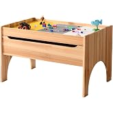 BIRASIL Wooden Kids Activity Table with Storage, Multi-Purpose Sensory Table for Children, Play Table Compatible with Building Block Board for Preschool Toddler Boy &amp; Girl (Classic-with Drawer)