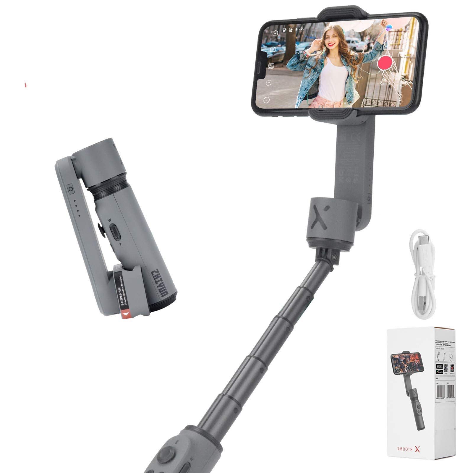 ZHIYUN Smooth-X (Official) Foldable Smartphone Gimbal Stabilizer Selfie Stick Vlog Youtuber (Grey)