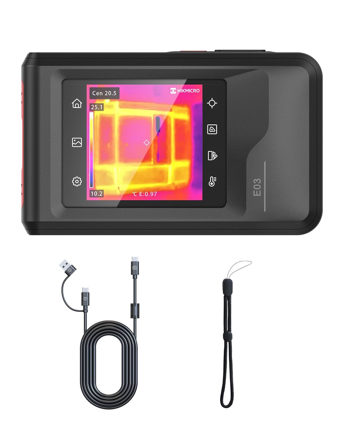 HIKMICRO E03 Pocket-size Compact Thermal Imaging Camera with Visual Camera, 96 x 96 IR Resolution, Powered by SuperIR, SuperScene™, 25 Hz, 3.5" Touch Screen Thermal Imager, IP54, -4°F to 662°F