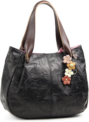 Amazon サクラ Sacura 日本製 フラワーモチーフ型押し牛革 ハンドバッグ Rosa レディース ブラック ハンドバッグ Amazon サクラ Sacura 日本製 フラワーモチーフ型押し牛革 ハンドバッグ Rosa レディース ブラック ハンドバッグ