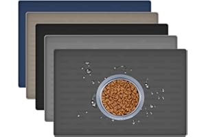 LOGIFTVE Silicone Dog Feeding Mat with Raised Edges, 18"x12" Non-Slip Pet Food Mat for Small & Medium Dogs, Waterproof Dog Bowl Mat to Prevent Food & Water Spills, Easy to Clean (Dark Gray)