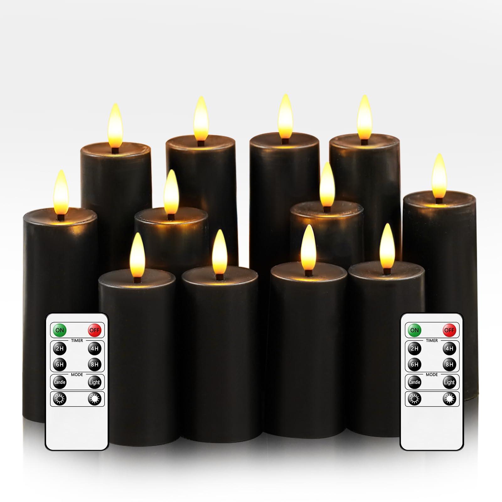 Photo 1 of kakoya 12Pack Flameless LED Pillar Candles with Remote and Timer,Plastic Flickering Candles Battery Operated(D1.41 xH3.5 4.3" 5.3") Electric Candle for Home Decor Holiday Party,Black
