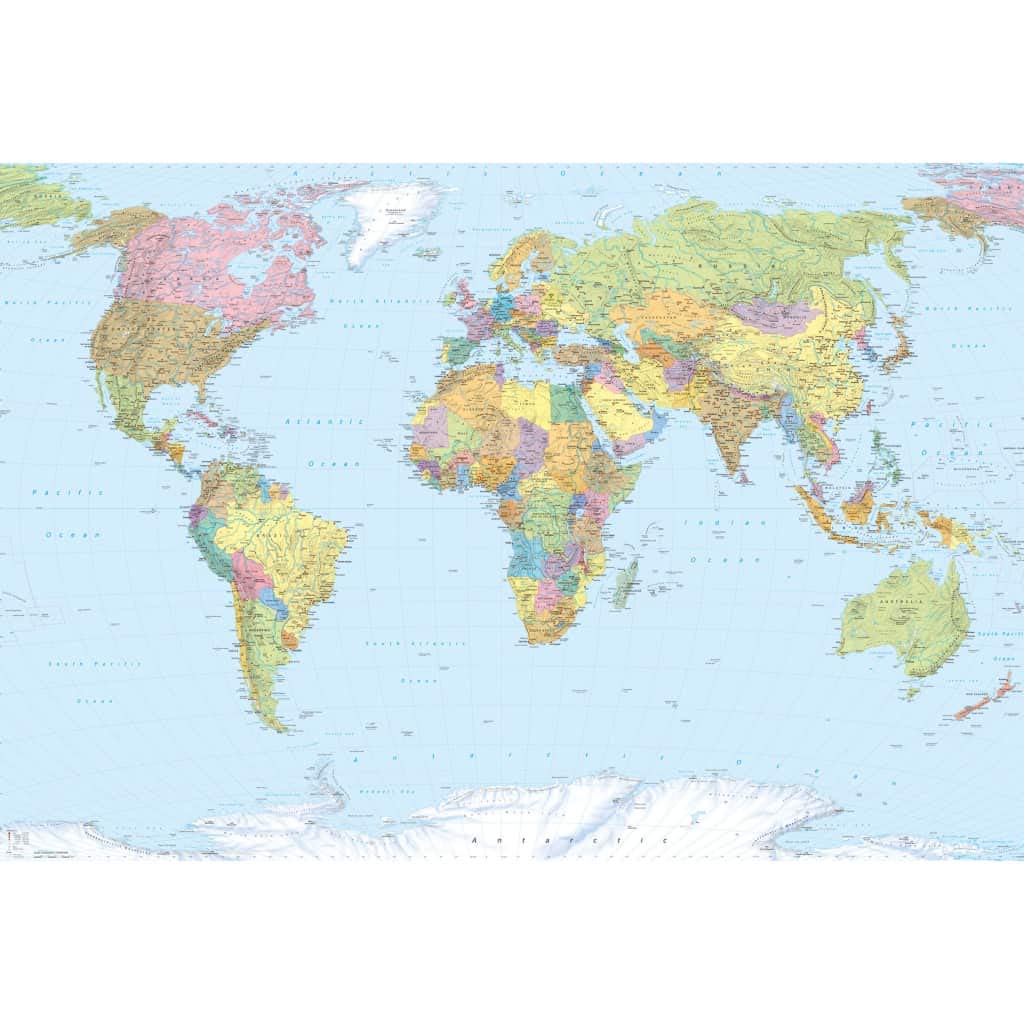 Komar XXL4-038 368 x 248 cm"World Map" Wallpaper Mural - Multi-Colour (Pack of 4)