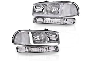 CNNELL LED Headlights Assembly Compatible with GMC 1999-2007 Sierra 1500/Yukon, 2001-2007 Sierra 1500 HD/2500 HD/3500 w/Bumper Signal Lamps(Clear lens Chrome Housing Clear Reflector)