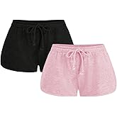 RoseSeek Women's 2 Packs Drawstring Waist Sweat Shorts Low Rise Workout Track Shorts Casual Lounge