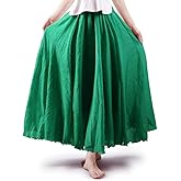 Aeslech Women's Bohemian Elastic Waist A Line Long Maxi Cotton Linen Skirt