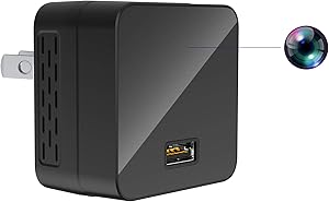 Spy Camera Charger WiFi Hidden Cameras 1080P Wireless Surveillance Video Camera Covert Nanny Cam USB Wall Adapter Mini Cams Plug Rechargeable for Home Security w/ 2 Lens/Night Vision/Motion Detection