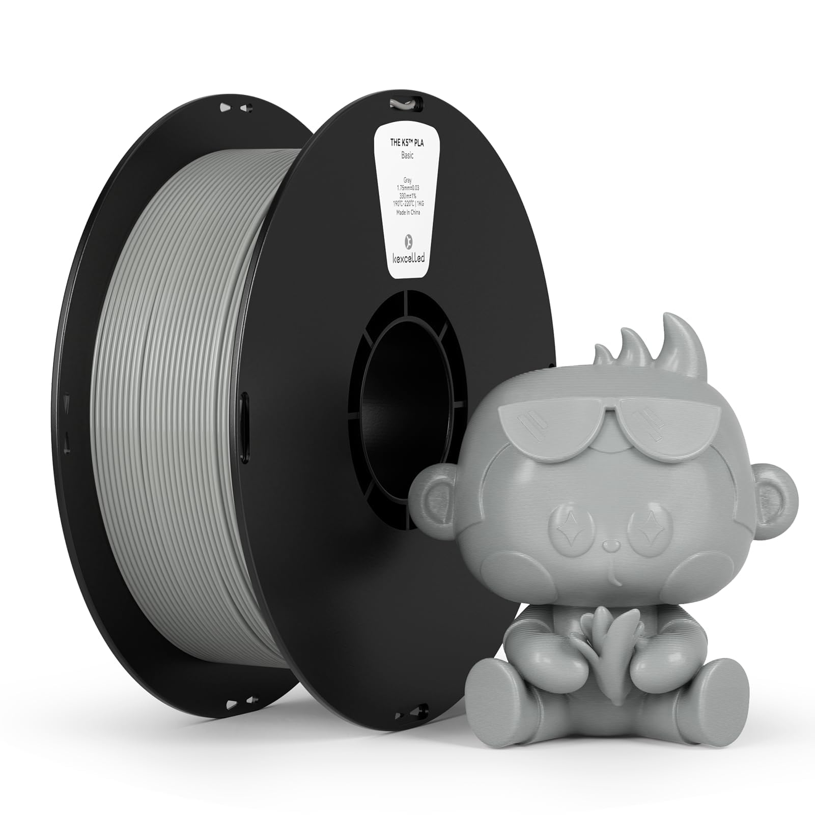 kexcelled Update PLA 3D Printing Filament, Dimensional Accuracy +/- 0.03 mm, 1.75 mm, 1 kg Spool (2.2lbs), Fit Most FDM Printer, Tidy Winding Tangle-Free, Gray
