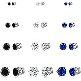 Spiritlele 12 Pairs Black White Blue Crystal Magnetic Earrings Set CZ Clip on Non Piercing Fake Stud Earrings Unisex