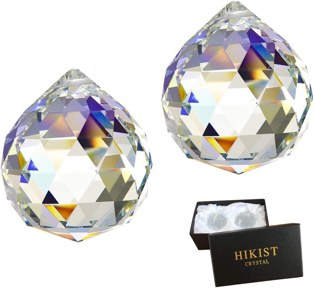 Feng Shui Crystals Ball Prism Suncatcher - Hanging Window Rainbow Suncatcher Crystal Ball Prism Pendant 40mm Clear for Home Party Wedding Decor High Sparkle Pack of 2