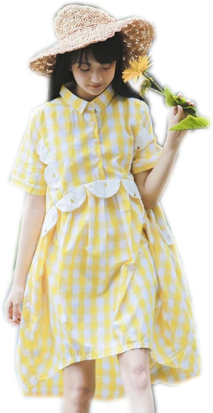 Amazon Co Jp Lifestr ライフスター スカラップ フリル ギンガムチェック Aライン ワンピース フレア ゆったり ぽっちゃり マタニティ シャツワンピ ゆめかわいい オルチャン 個性的 原宿系 オリジナルエコバッグセット 服 ファッション小物