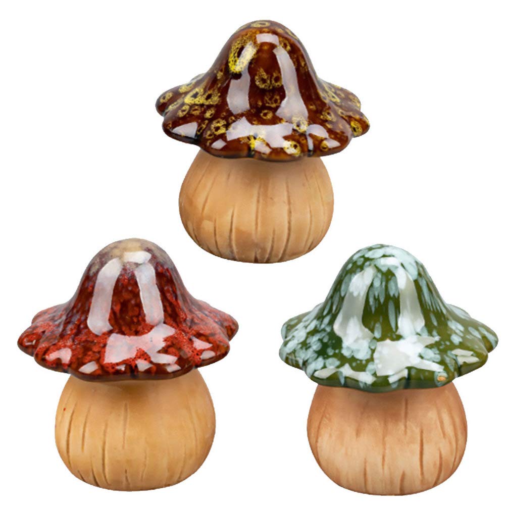 BESTonZON 3pcs Colorful Garden Mushrooms, Fairy Garden Mushroom Toadstool Ceramic