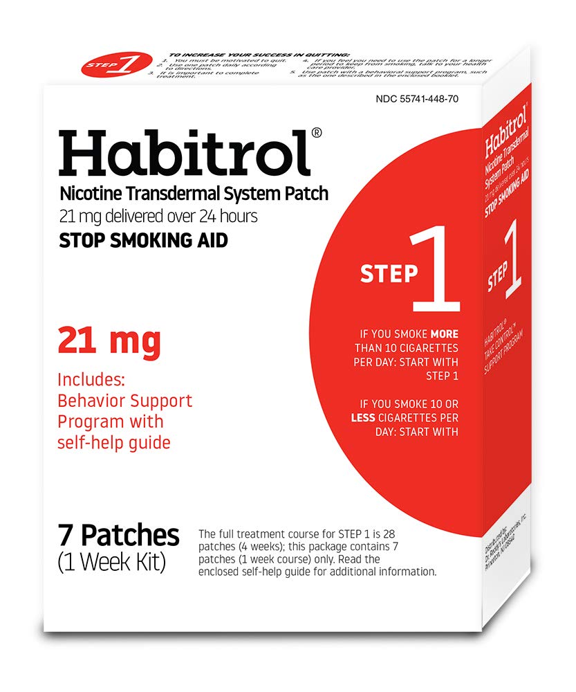 Habitrol Nicotine Transdermal System Patch | Stop Smoking Aid | Step 1 (21 mg) | 7 Patches (1 Week Kit) | Packaging May Vary