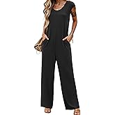 LILBETTER Summer Dressy Jumpsuits for Women One Piece Cap Sleeve Casual Outfits Overalls Wide Leg Rompers with Pockets