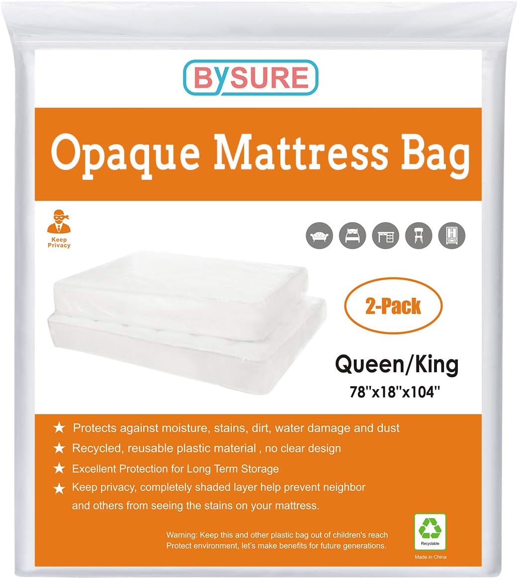 BYSURE 2 Pack 5 Mil Extra Thick Mattress Bag for Moving and