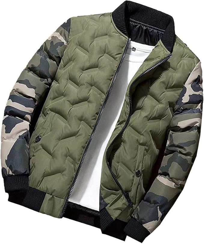 Amazon Zuomaダウンジャケット メンズ 冬服 ブルゾン 綿入り 中綿 保温コート スタジャン ジャンパー 迷彩柄 アウター かっこいい ビジネスウエア 大きいサイズ ブラック グレー グリーン コート ジャケット 通販