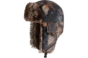 GREUS Mens Winter Camo Trapper Hat with Ear Flaps Faux Fur Lined Trooper Ushanka Hats Windproof Warm Russian Hunting Ski Cap
