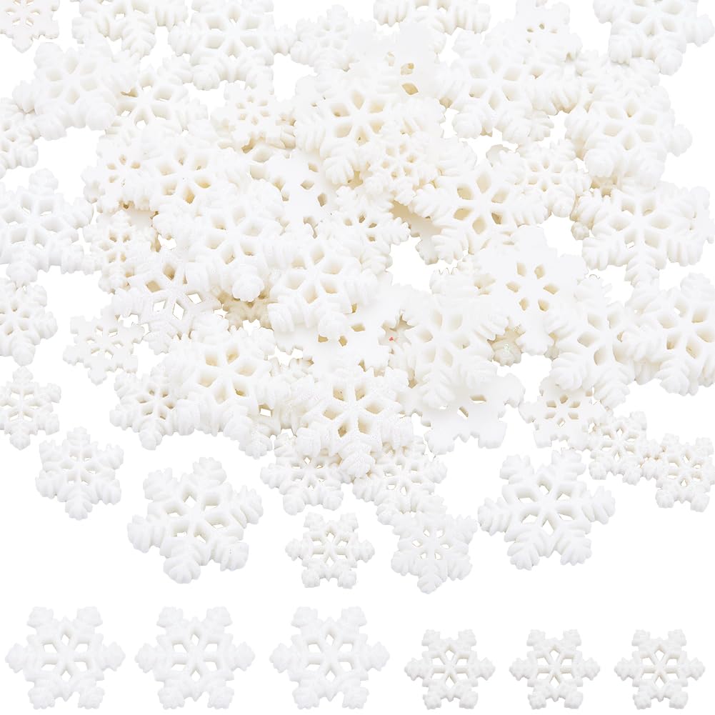 SUNNYCLUE 80Pcs 3 Styles Snowflake Cabochon Bulk Christmas Resin Cabochons White Winter Xmas Mini Snow Shape Flatback Resin Charm for Scrapbooking Embellishment Decoration DIY Craft Art jewellery