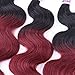 Body Wave Synthetic Hair Weave 3 Bundles Mixed Length 16 18 20 Inches Two Tone Ombre Color Black and Burgundy
