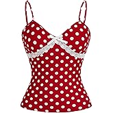 Verdusa Women's Polka Dots Bow Lace Cami Top Sleeveless V Neck Fitted Camisole Y2k Going Out Tops