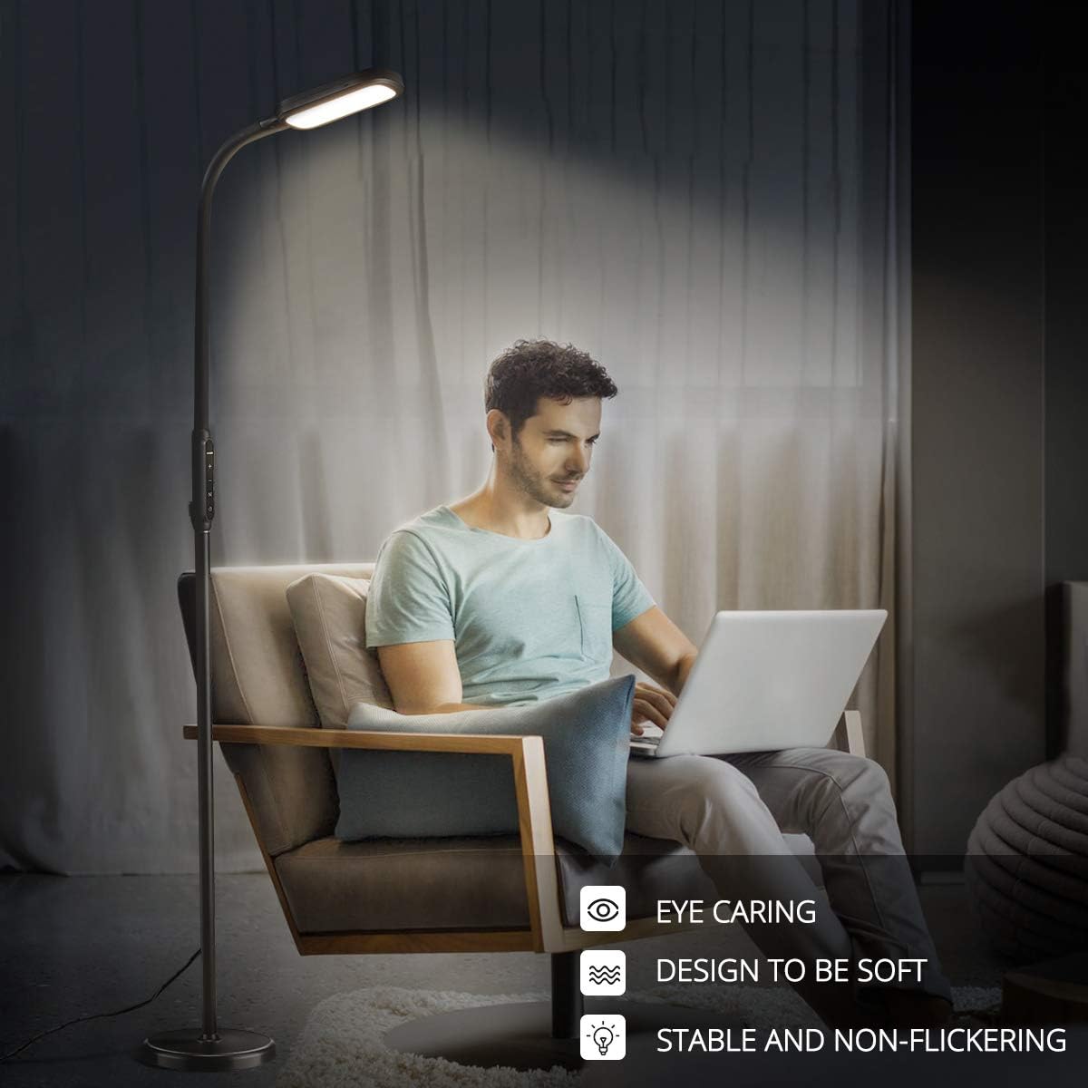 Miroco LED Floor Lamp with 5 Brightness Levels & 3 Color Temperatures, 1815 Lumens, Adjustable LED Floor Light, Dimmable Reading Standing Lamp for Sewing Living Room Bedroom Office - - 