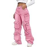 ThusFar Women's High Waist Baggy Jeans Flap Pocket Cargo Pants Loose Denim Pants Streetwear
